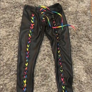 Festive soft black leather leggings